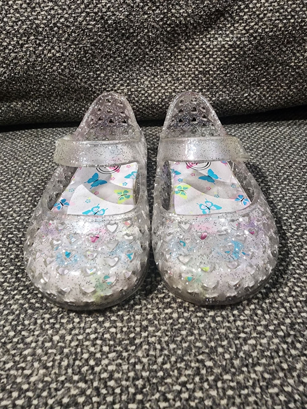 Kids Clear Glitter Jelly Mary Jane Sandals with Heart Cutouts - Silver - Picture 2 of 4